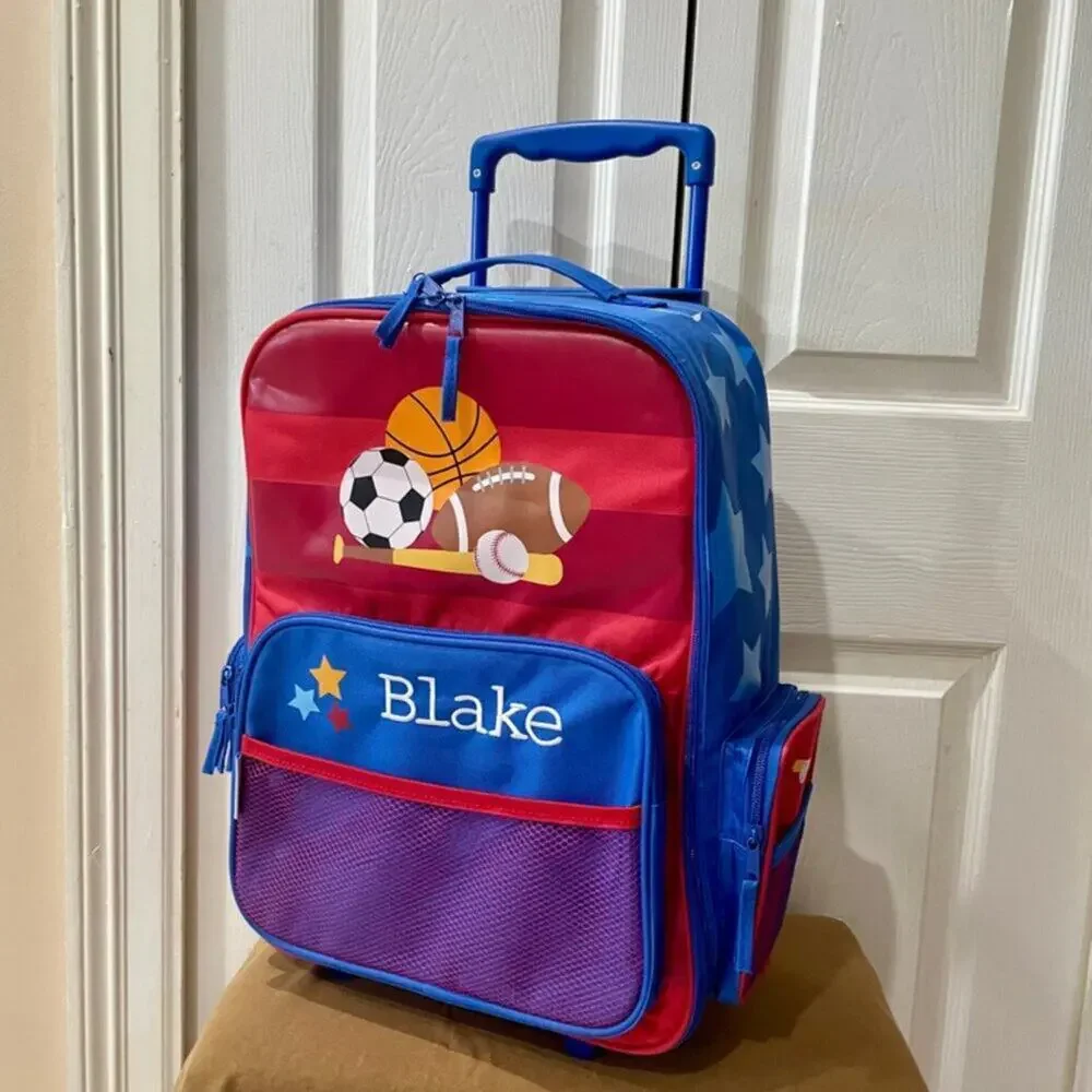ROLLING SUITCASE BACKPACK 18’ RED BLUE Blake name Embroidered back to the school
